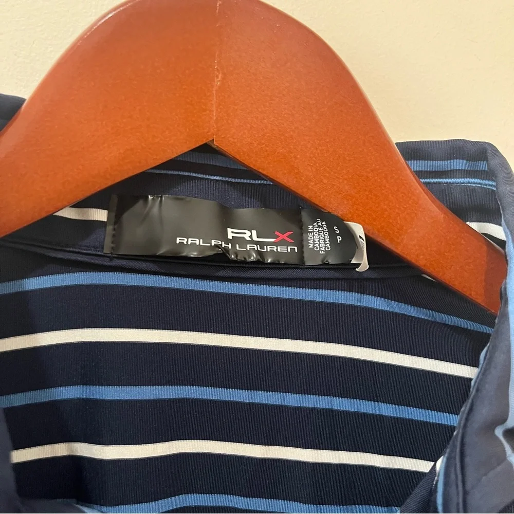 Ralph Lauren Mens RLX Striped Polo Tech Fabric Performance Golf Navy Small